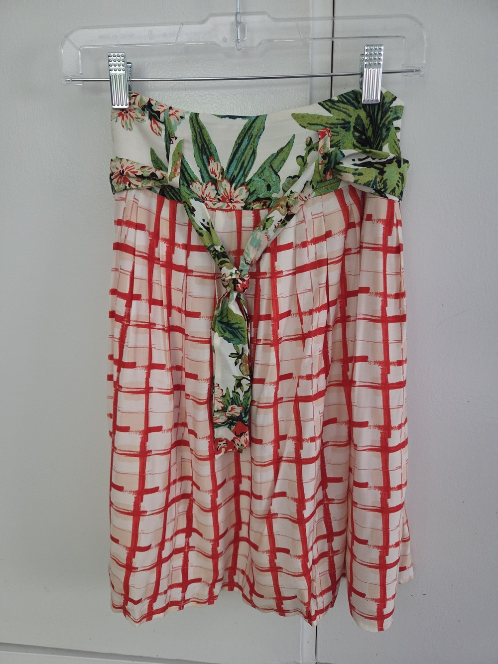 Maeve Cream Skirt with Red Grid and Green Floral Waist